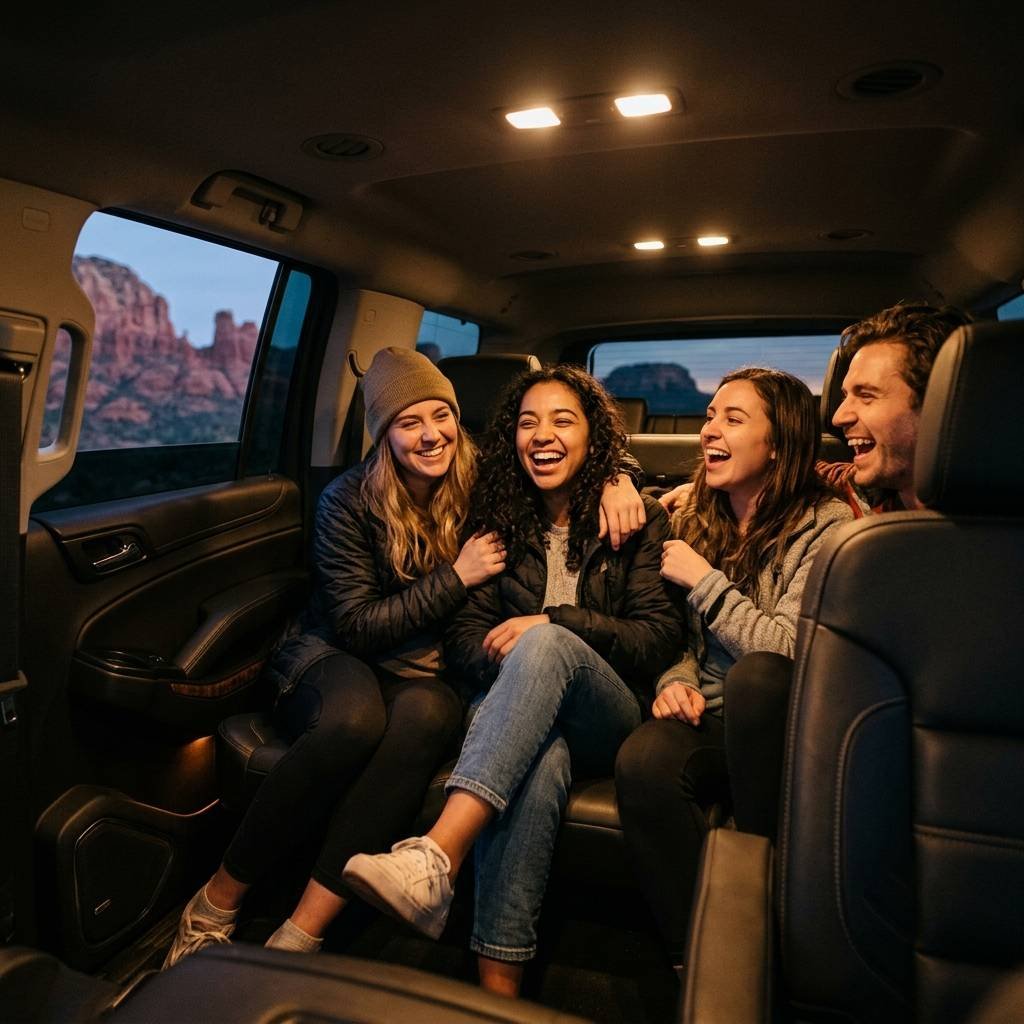 Clients traveling to a Red Rocks event with Alpine Executive Transportation