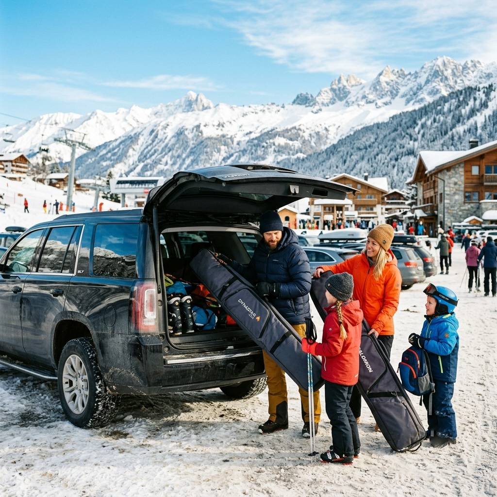 Clients traveling to a Colorado ski resort with Alpine Executive Transportation